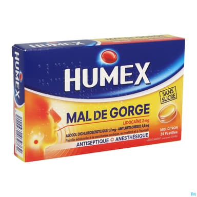 Humex Mal Gorge Lidocaine Miel Citron Sans Sucre Pastille 24