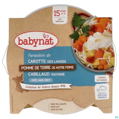 Babybio Babynat Carotte Des Landes Pommes De Terre Cabillaud Sauvage A l'anis 15m Assiette 260g