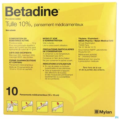 Betadine Tulle 10% Pansement Medicamenteux 10