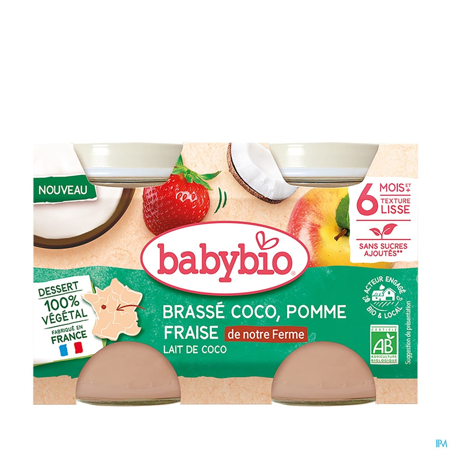 Babybio Brasse Vegetal Au Lait De Coco Coco Pomme Fraise 2x130g