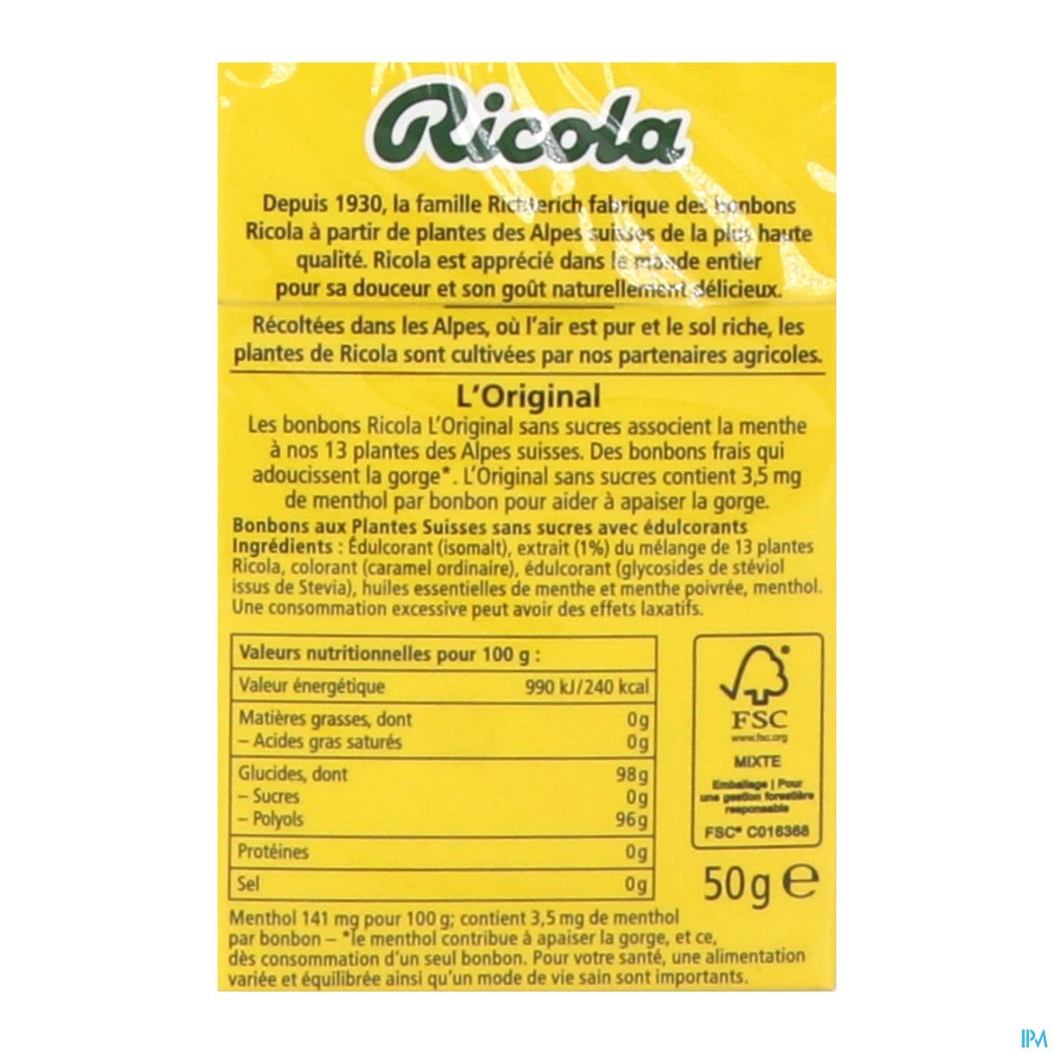 RICOLA ORIGINAL BOBON PLANTE 50G