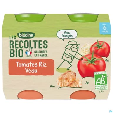 Bledina Les Recoltes Bio Pot Tomate Riz Veau 200g X2