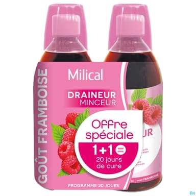 Milical Draineur Ultra Framboise Solution Buvable 500ml X2