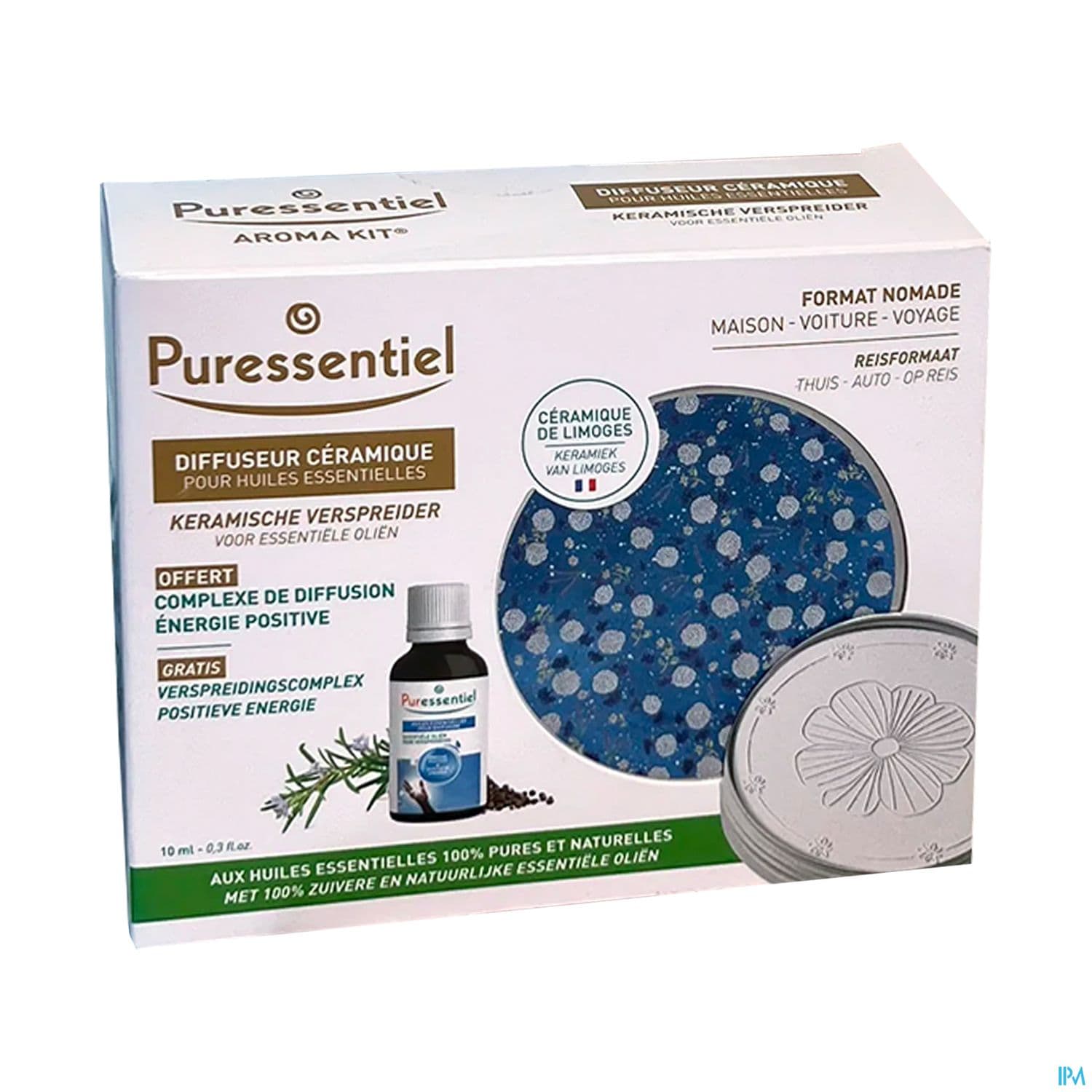 Puressentiel Coffret Diffuseur Galet Nomade + Mini Diffuse Energie Positive 10ml Offert