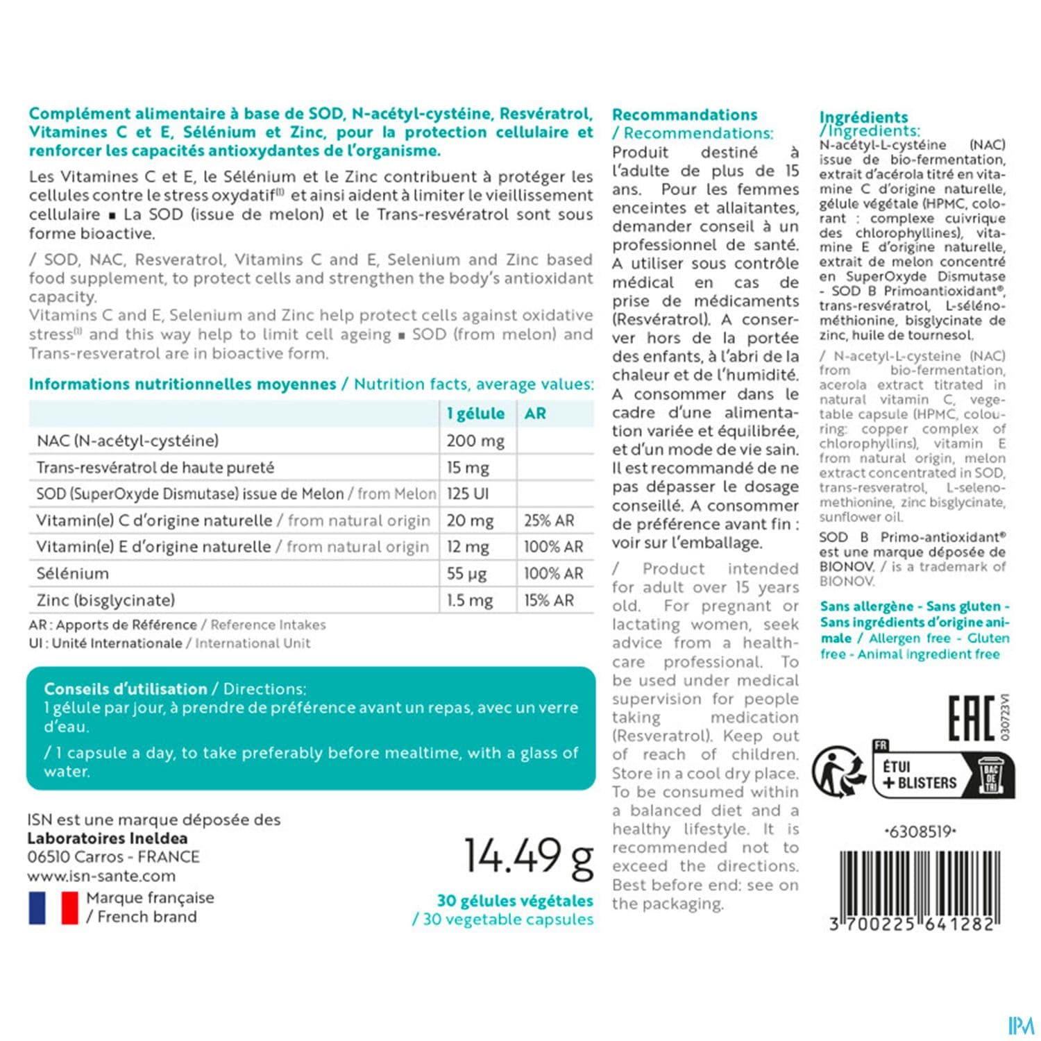 Ineldea Isn Supleox Antioxydant Protection Cellulaire Gelule 30