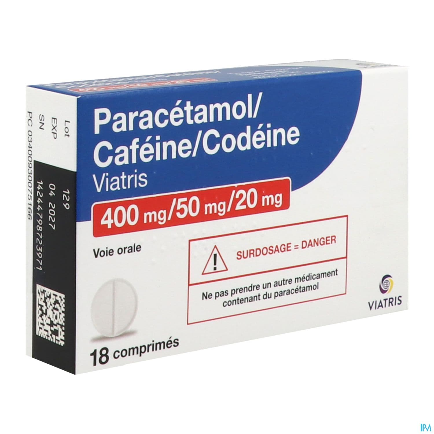 Paracetamol Cafeine Codeine Mylan 400mg/50mg/20mg Comprime 18