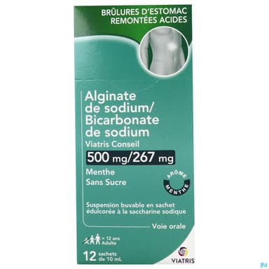 Alginate De Sodium Bicarbonate De Sodium Viatris Sans Sucre Suspension Buvable 10ml Sachet 12