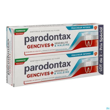 Parodontax Dentifrice Gencives + Sensibilite Haleine Fraicheur Intense 75ml X2
