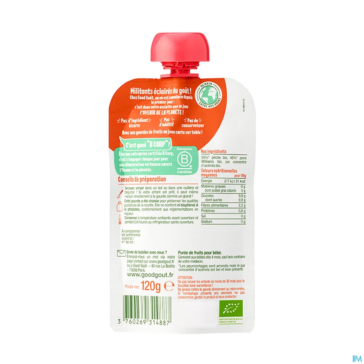 GOODGOUT POIRE PECHE GOURDE 120G