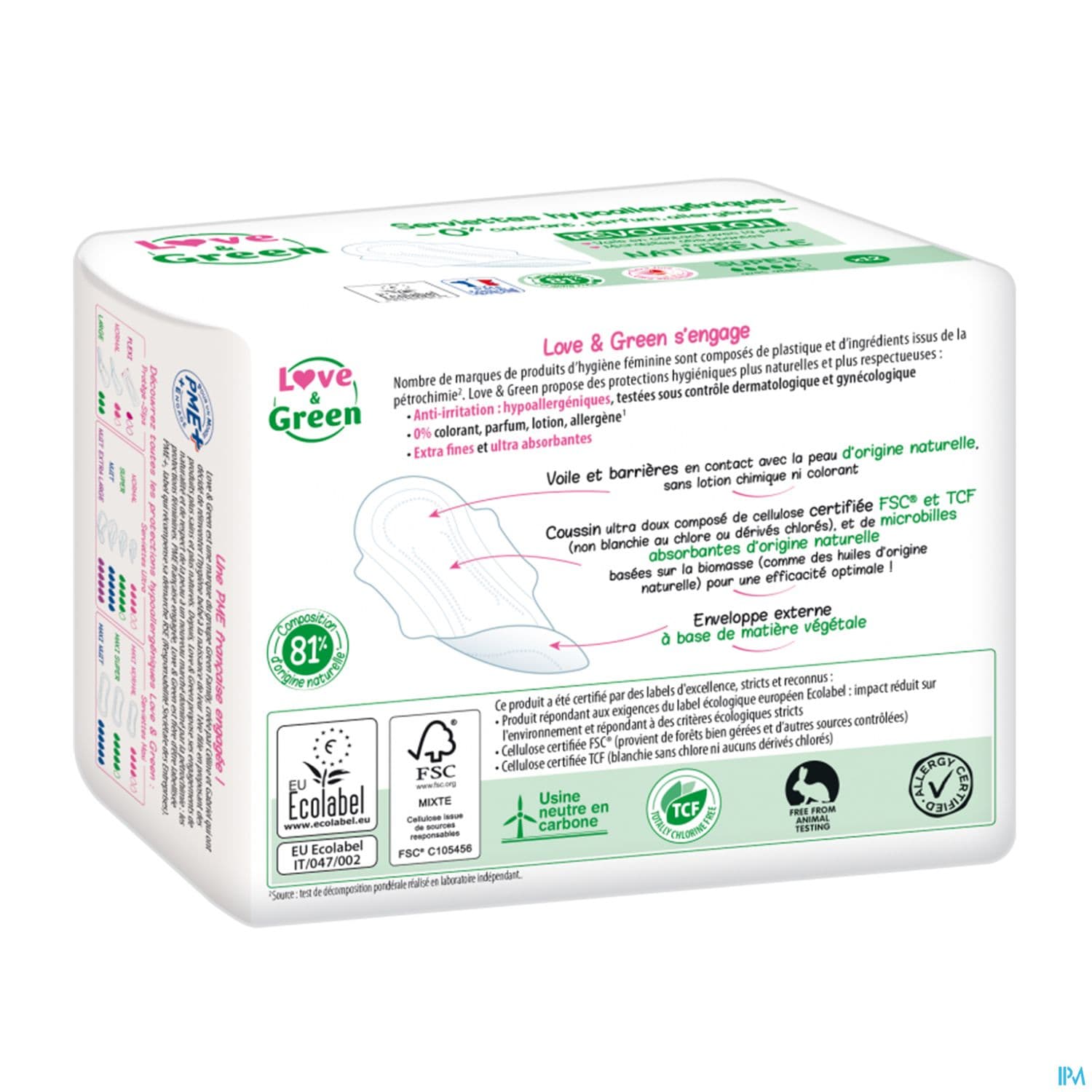 Love Green Serviettes Ecolabellisees Et Hypoallergeniques Ultra Super X12 Avec Ailettes