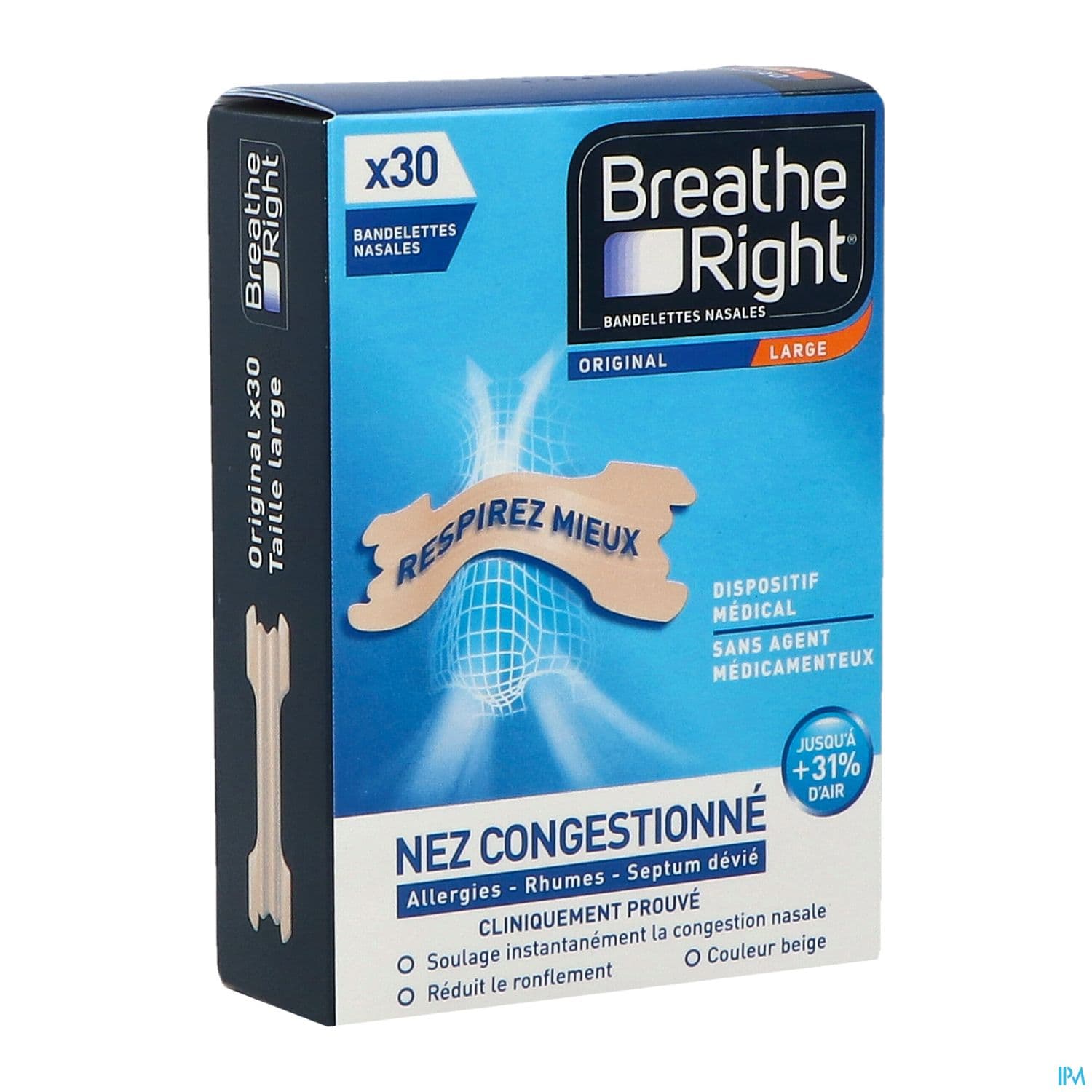 Breathe Right Original Bandelette Nasale Adhesive Nez Congestionne 30