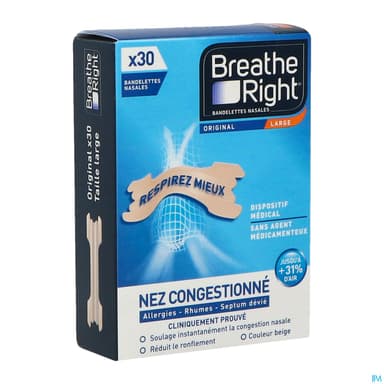 Breathe Right Original Bandelette Nasale Adhesive Nez Congestionne 30