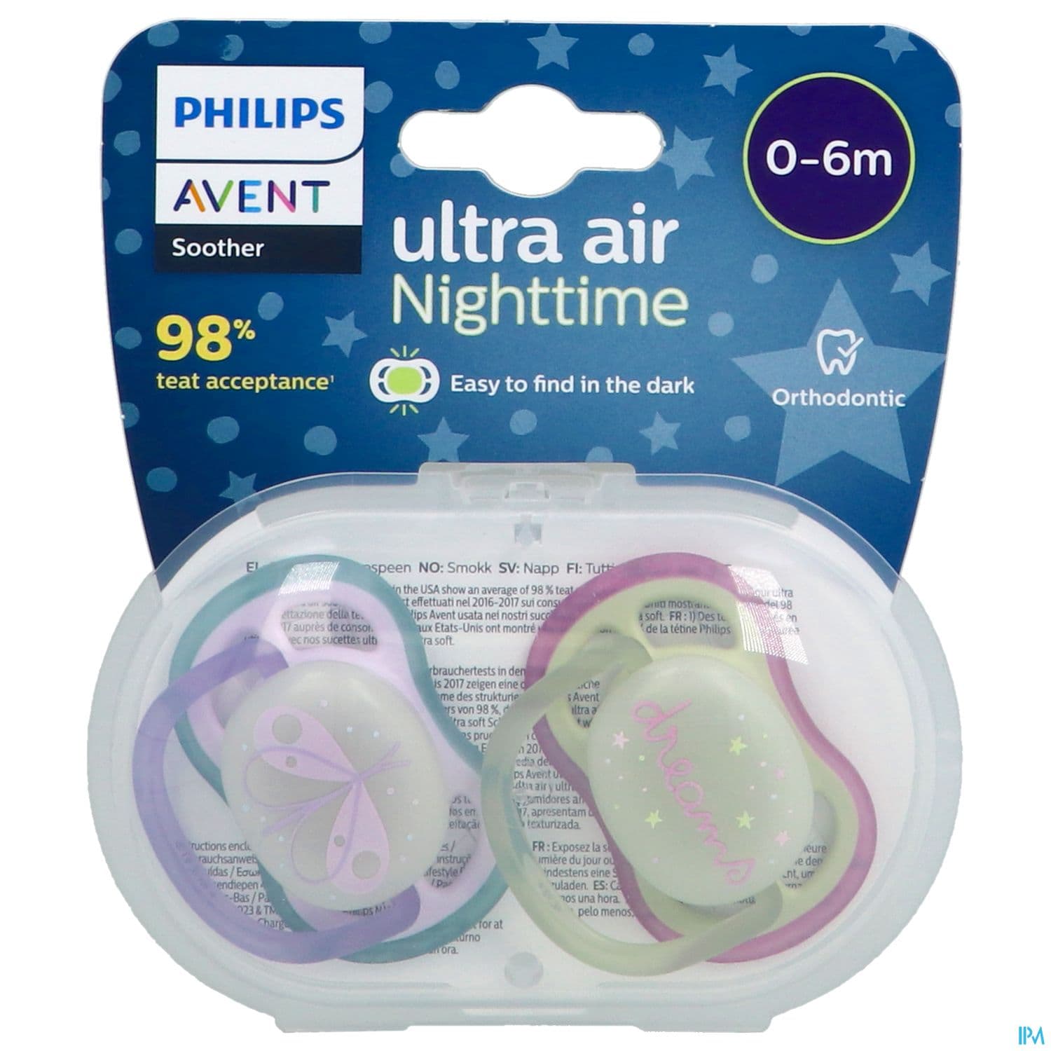 Avent Sucette Ultra Air Nuit 0/6mois X2