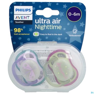 Avent Sucette Ultra Air Nuit 0/6mois X2