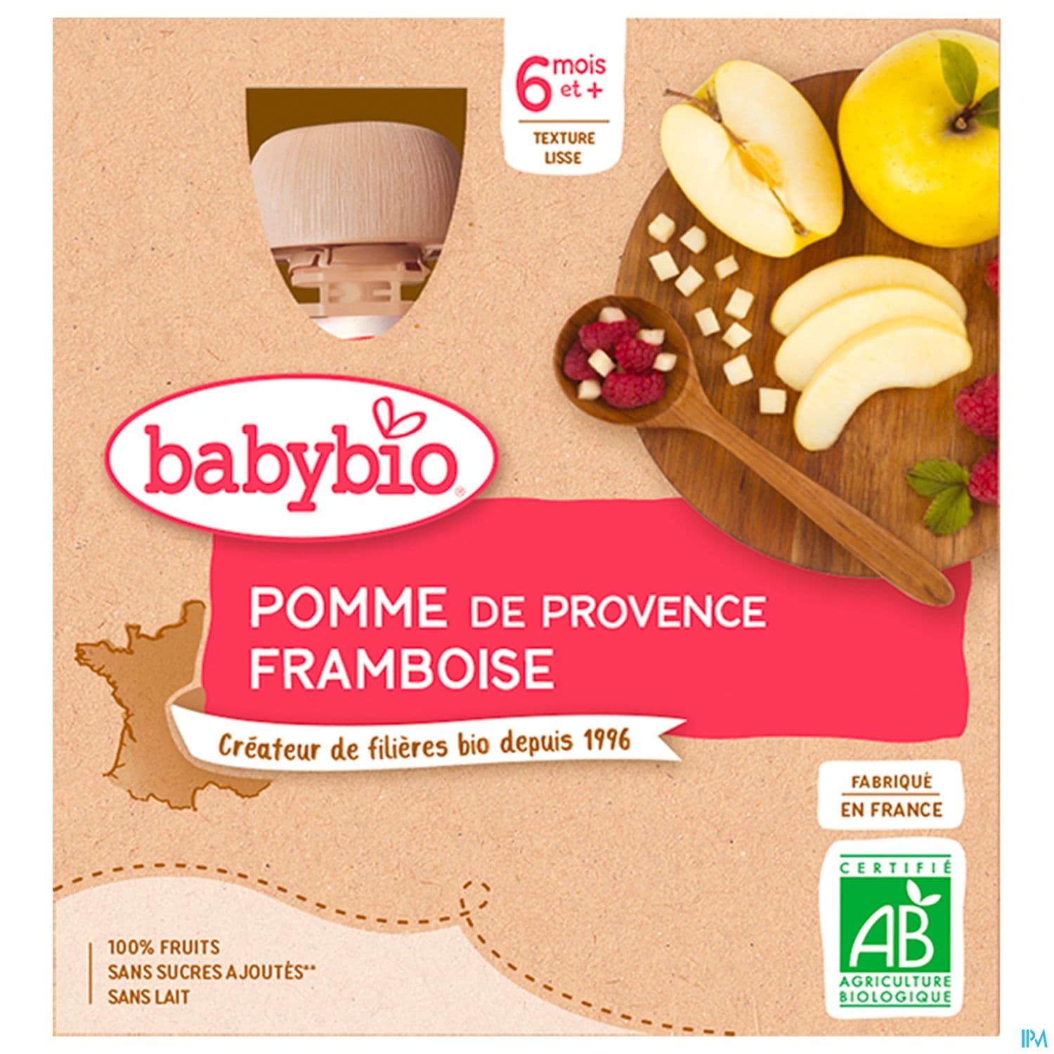 BABYBIO GOURD POMME/FRAMB 4X90G