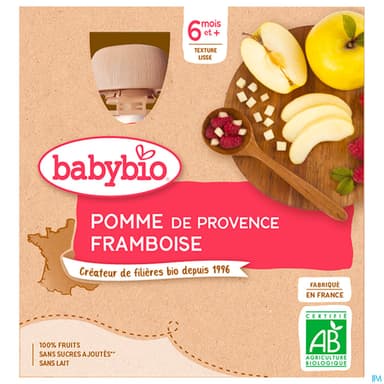 BABYBIO GOURD POMME/FRAMB 4X90G