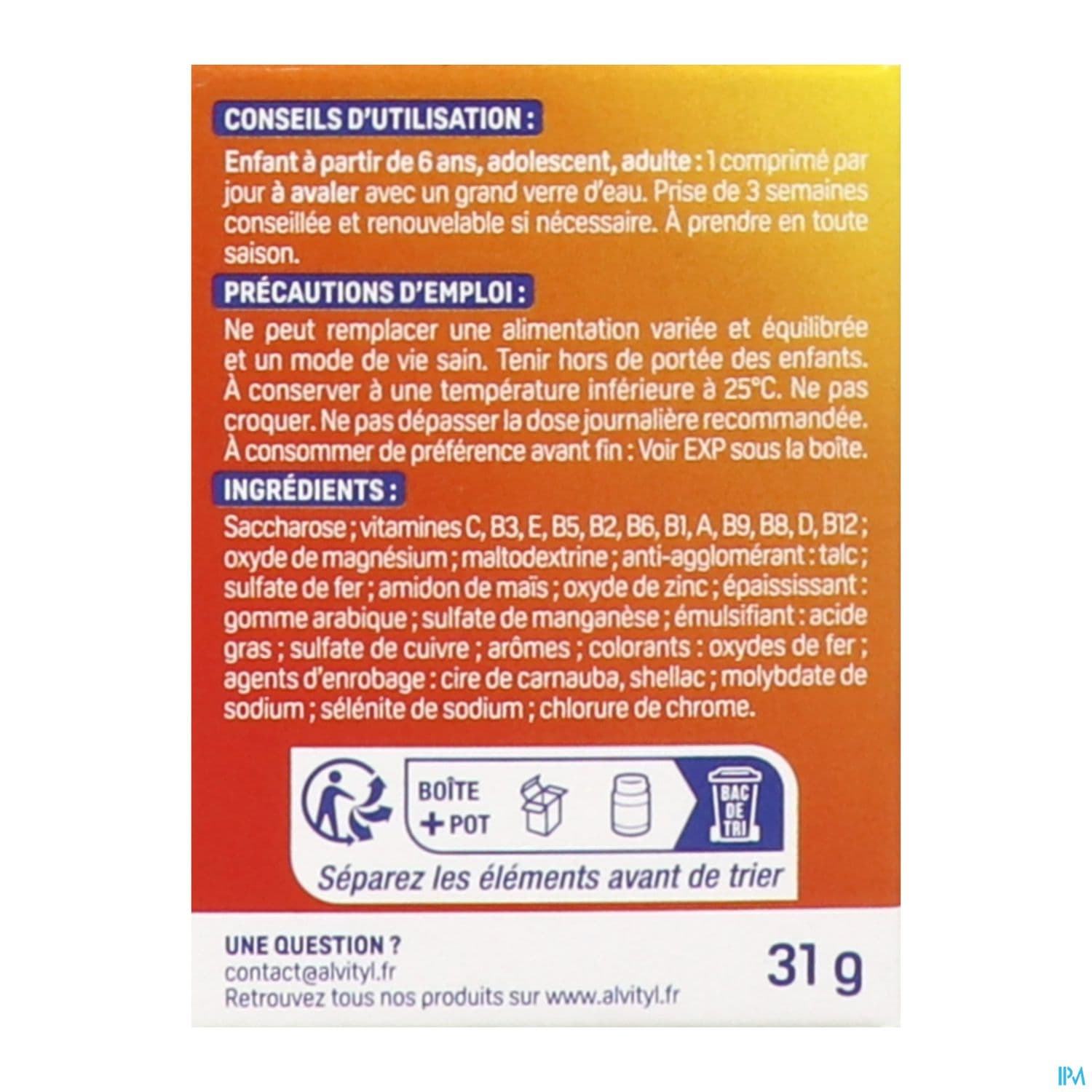 Alvityl Vitalite A Avaler Comprime 40