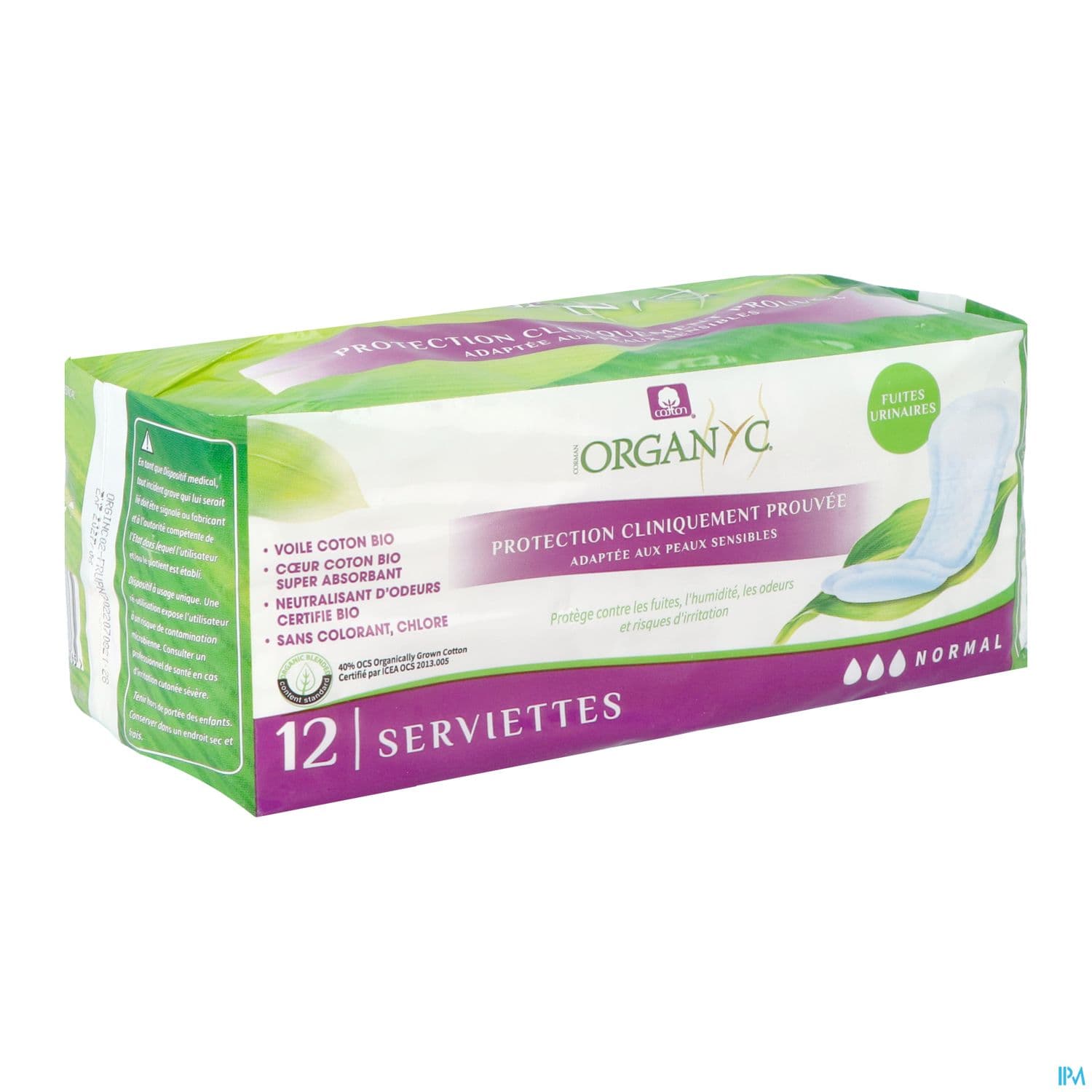 Organyc Serviette Normal Protection Hygienique Absorbante En Coton Bio Pour Fuite Moderee 12
