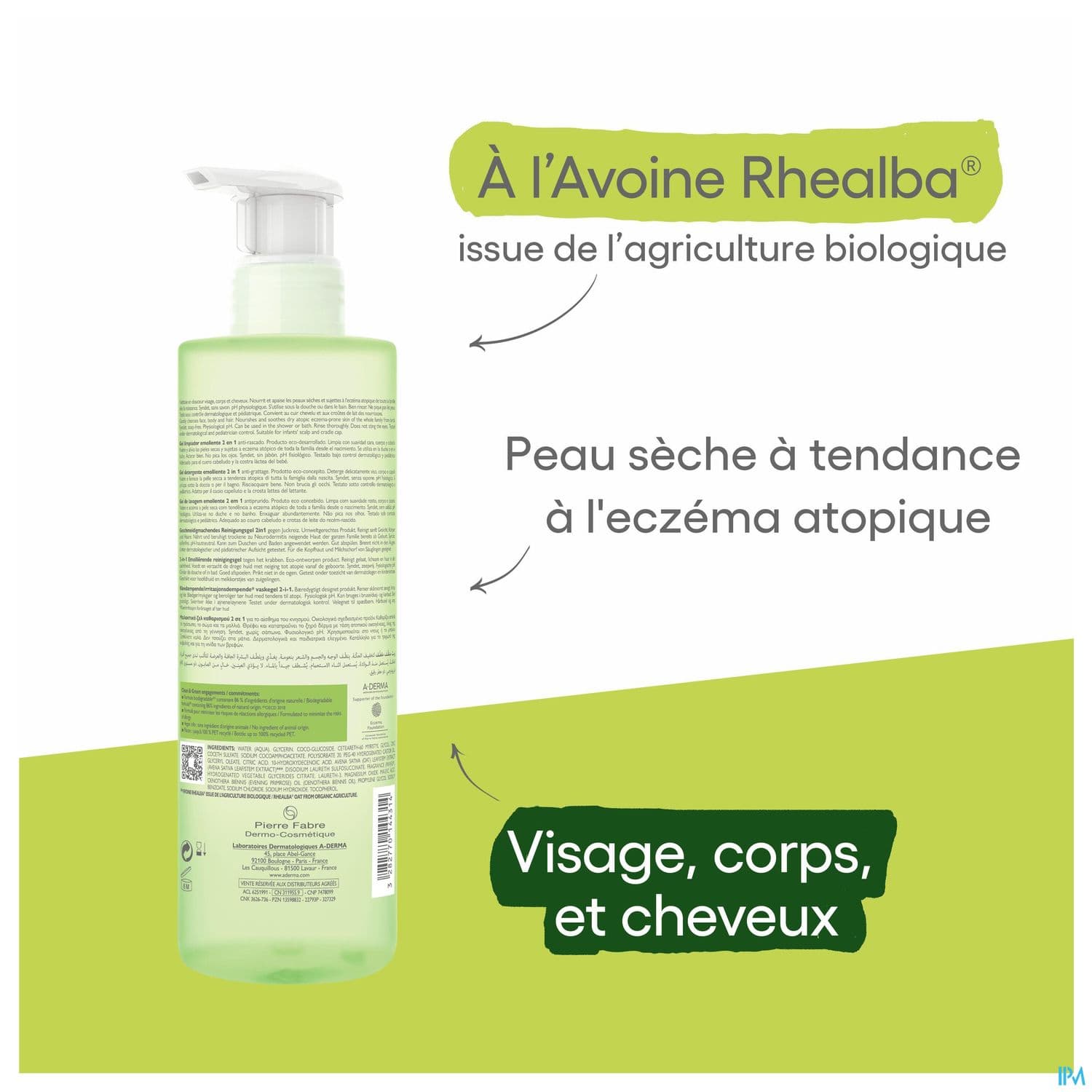 A Derma Exomega Control Gel Lavant Emollient 2en1 Antigrattage 500ml