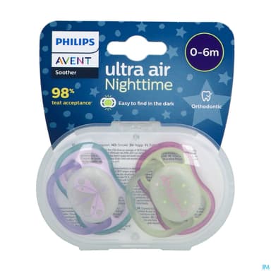 Avent Sucette Ultra Air Nuit 0/6mois X2