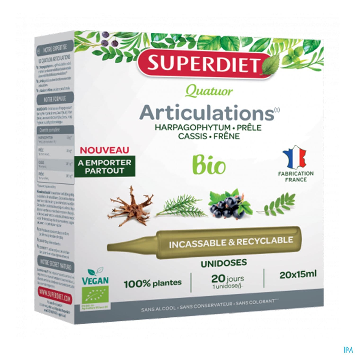 Superdiet Quatuor Articulations Bio Harpagophytum Prele Cassis Frene Unidose 15ml 20 — Pharmacie Européenne 24/24 de la place de clichy