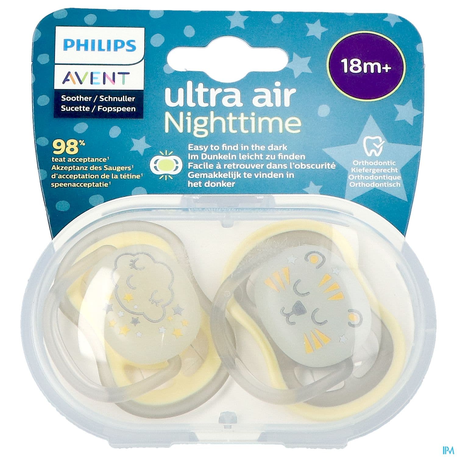 Avent Sucette Ultra Air Nuit +18mois Tigre Et Nuage X2