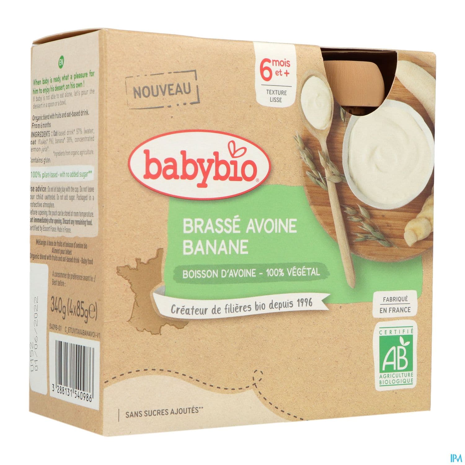 Babybio Brasse Vegetal Base Avoine Banane Gourde 6m 85g X4
