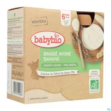 Babybio Brasse Vegetal Base Avoine Banane Gourde 6m 85g X4