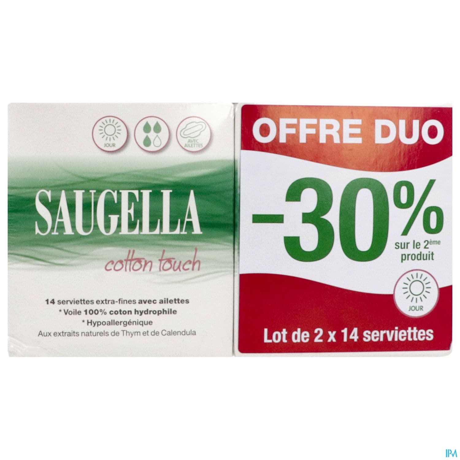 Saugella Cotton Touch Serviette Jour 14 X2