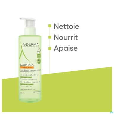 A Derma Exomega Control Gel Lavant Emollient 2en1 Antigrattage 500ml