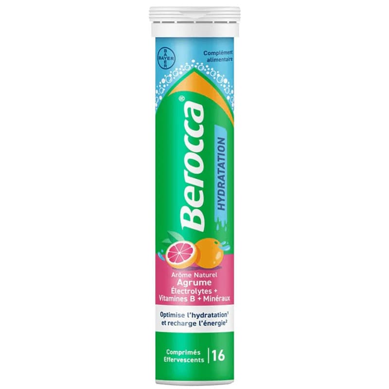 BEROCCA HYDRATATION AGRUME   Tube de 16 comprimes effervescents — Pharmacie Lafayette Daloy