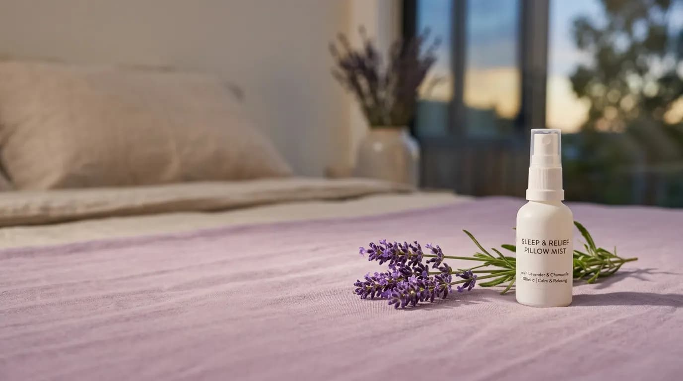 Un spray d'oreiller et de la lavande sur un lit