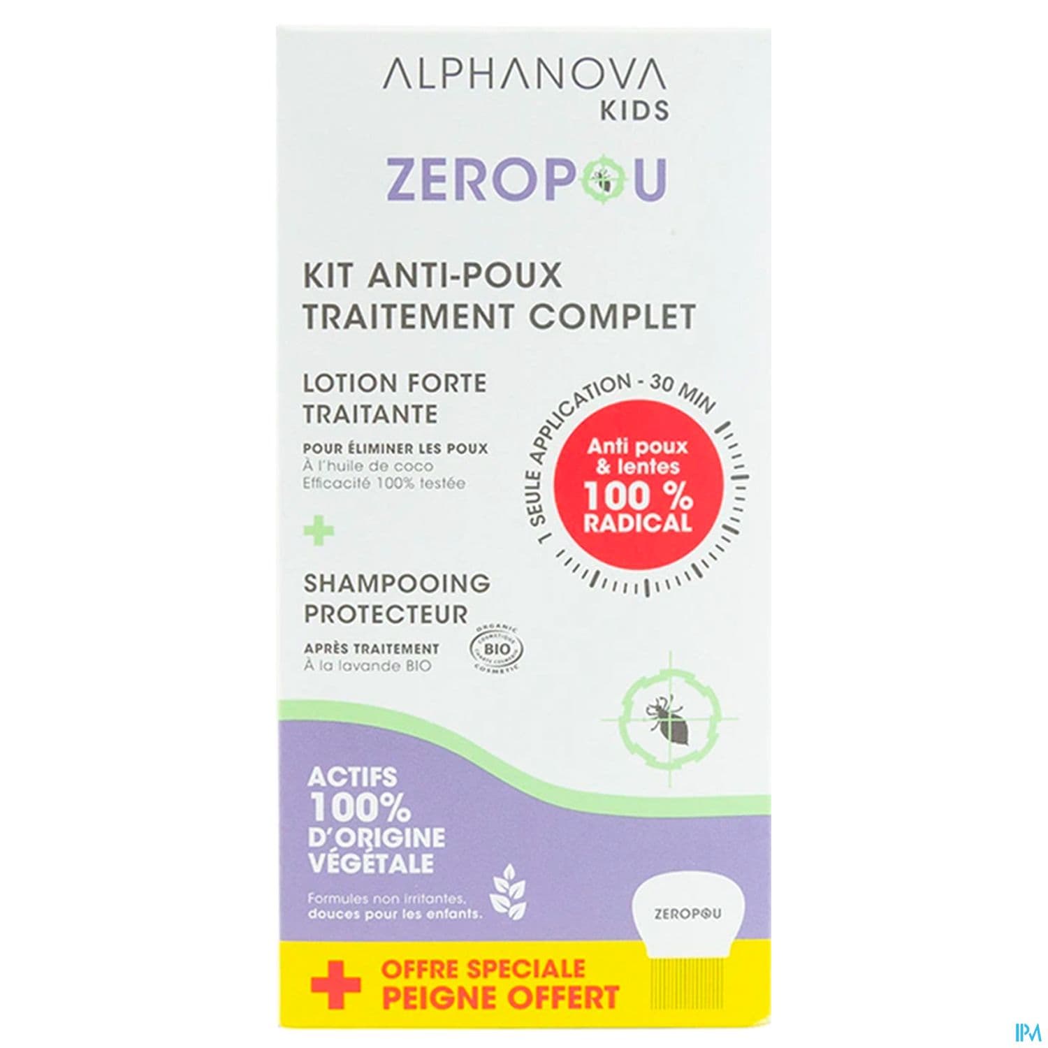 Alphanova Kids Zeropou Lotion Traitante Coco 100ml + Shampooing Bio 200ml + Peigne Offert