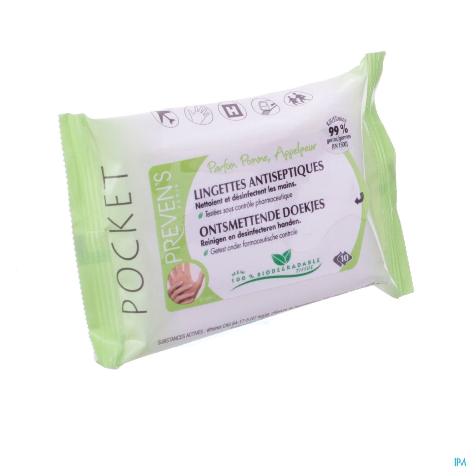 Prevens Pocket Lingette Antiseptique Pomme 10 — Pharmacie De L'Avenir Drancy
