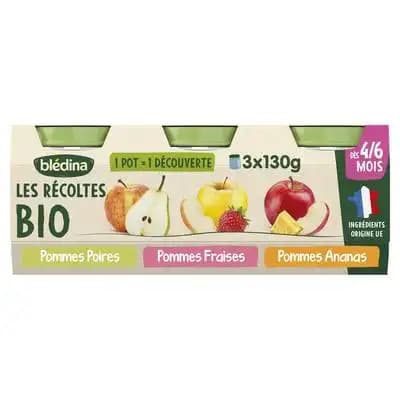 Bledina Les Recoltes Bio Pot Pomme Ananas/pomme Fraise/pomme Poire 3x130g — Pharmacie Apothical Nanterre Université