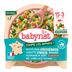 Babybio Babynat Petits Pois Carotte Des Landes Epinard Potimarron Vert Riz Cabillaud 200g