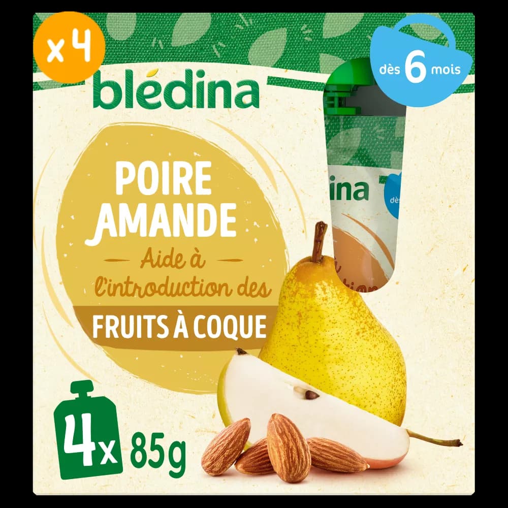 Bledina Introduction Des Fruits A Coques Poire Amande 4x85g