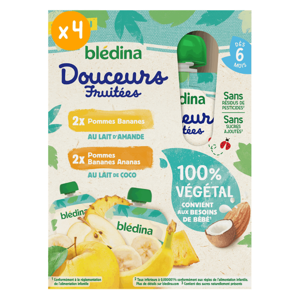 Bledina Douceurs Fruitees 100% Vegetal Gourde Multivariete Fruit +6m 90g X4