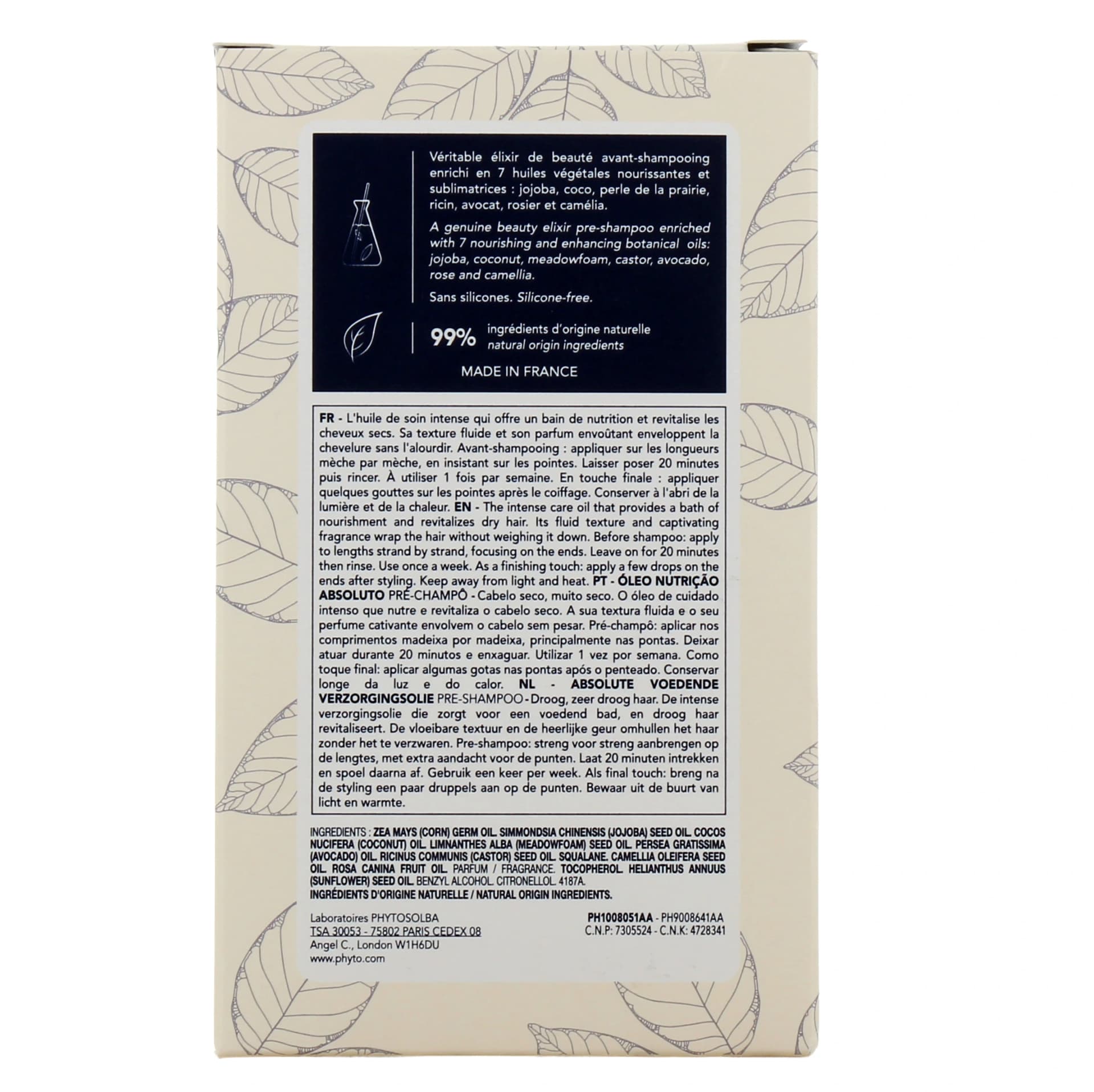 Phyto Nutrition Huile De Soin Nutrition Absolue Preshampooing 100ml