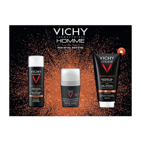 Vichy Homme Hydra Mag C+ Soin Hydratant Antifatigue 50ml + Deo Antitranspir 50ml + Gel Douche 100ml — Pharmacie Principale des Grésillons