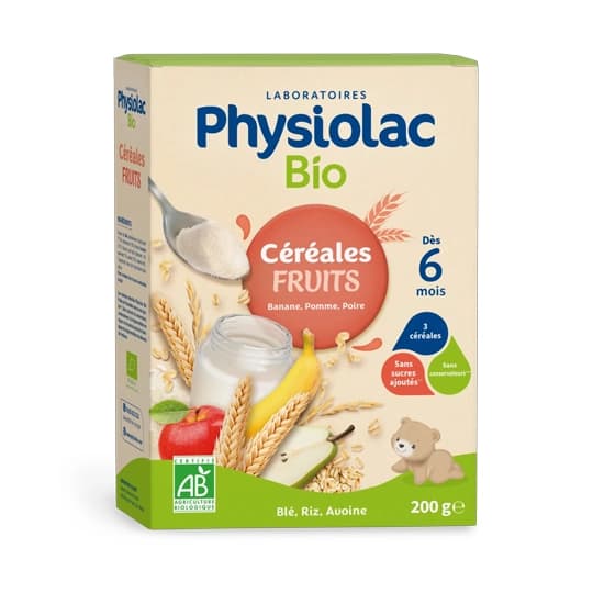 PHYSIOLAC CEREALE FRUITS BIO 200G — Pharmacie du Soleil Elsie Santé