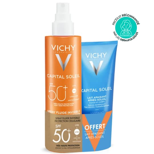 Vichy Capital Soleil Spray Fluide Invisble Spf50+ 200ml + Lait Apres Soleil 100ml Offert