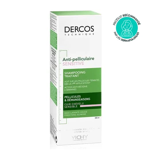 DERCOS SENSITIVE SHAMPOING ANTI PELLICULAIRE CUIR CHEVELU SENSIBLE. Flacon 200 ml — pharmacie confluence ivry