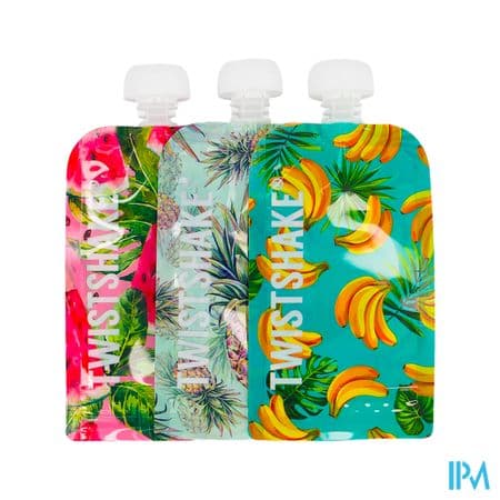 Twistshake Gourde Souple Reutilisable Decor Fruits 220ml X3