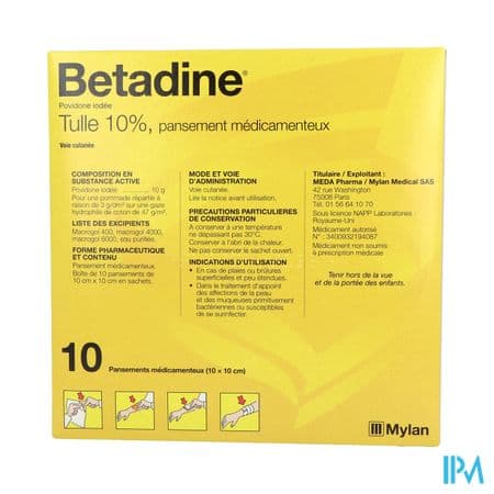 Betadine Tulle 10% Pansement Medicamenteux 10