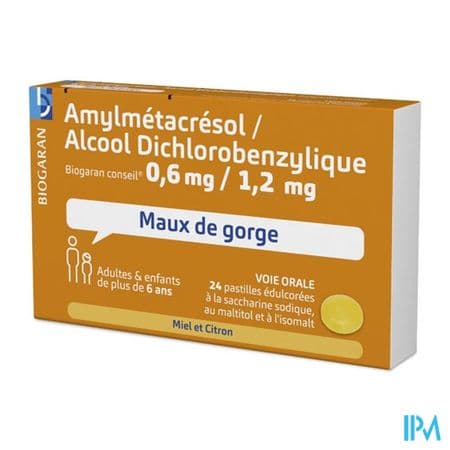 Amylmetacresol Alcool Dichlorobenzylique Biogaran Conseil Miel Citron Pastille 24 — Pharmacie de la Fontaine - Valenciennes