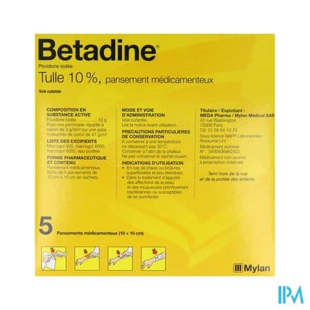 Betadine Tulle 10% Pansement Medicamenteux 5
