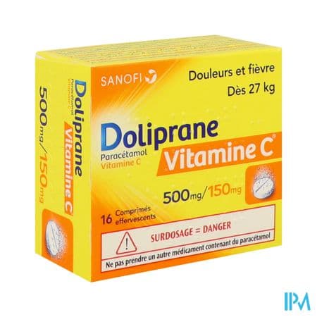 Dolipranevitaminec 500mg/150mg Comprime Efferv 16