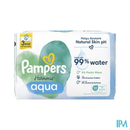 Pampers Harmonie Aqua Lingette 0% Plastique Sachet 48 X3