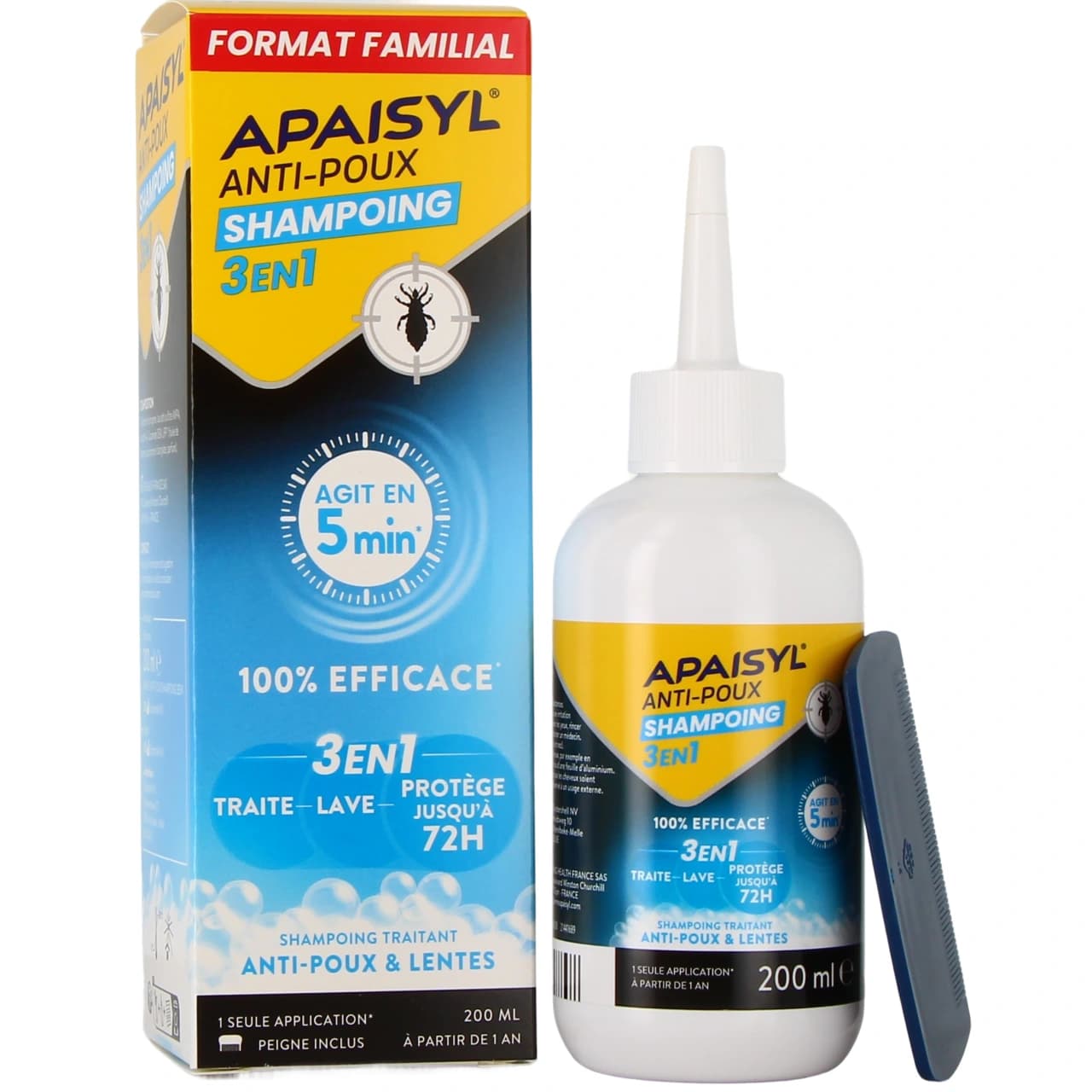 APAISYL A/POUX SH 3EN1 200ML — Pharmacie Sautel